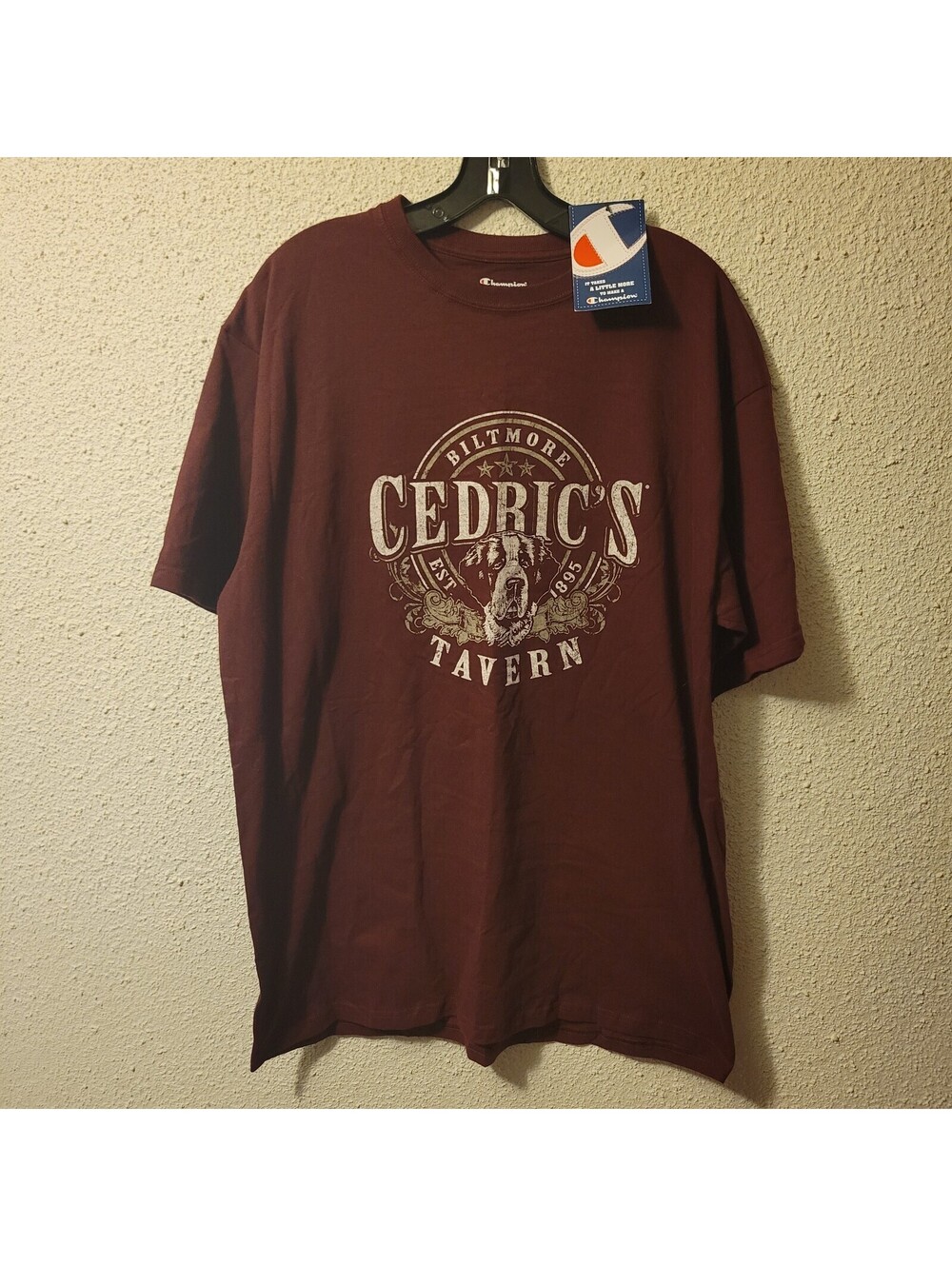 Men Champion Cedrics Short Sleeve Crew Neck T Shirt Size XL Solid Maroon